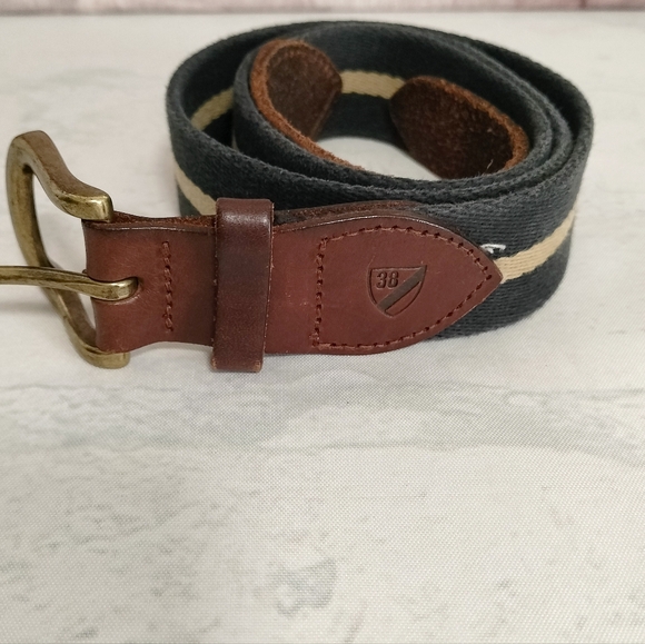 Daniel Cremieux Men's Striped Dress Belt Size 38 N Black Khaki Striped Work - Picture 1 of 8